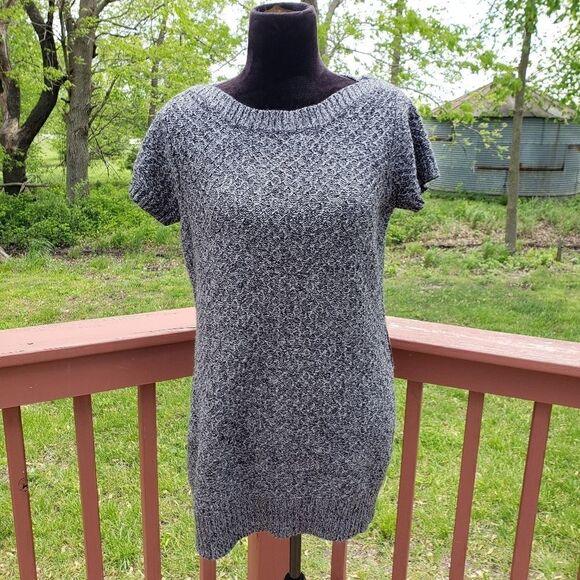 A New Approach Ladies Gray Diamond Knit Short Sleeve Sweater Dress Sz Large - Picture 1 of 10